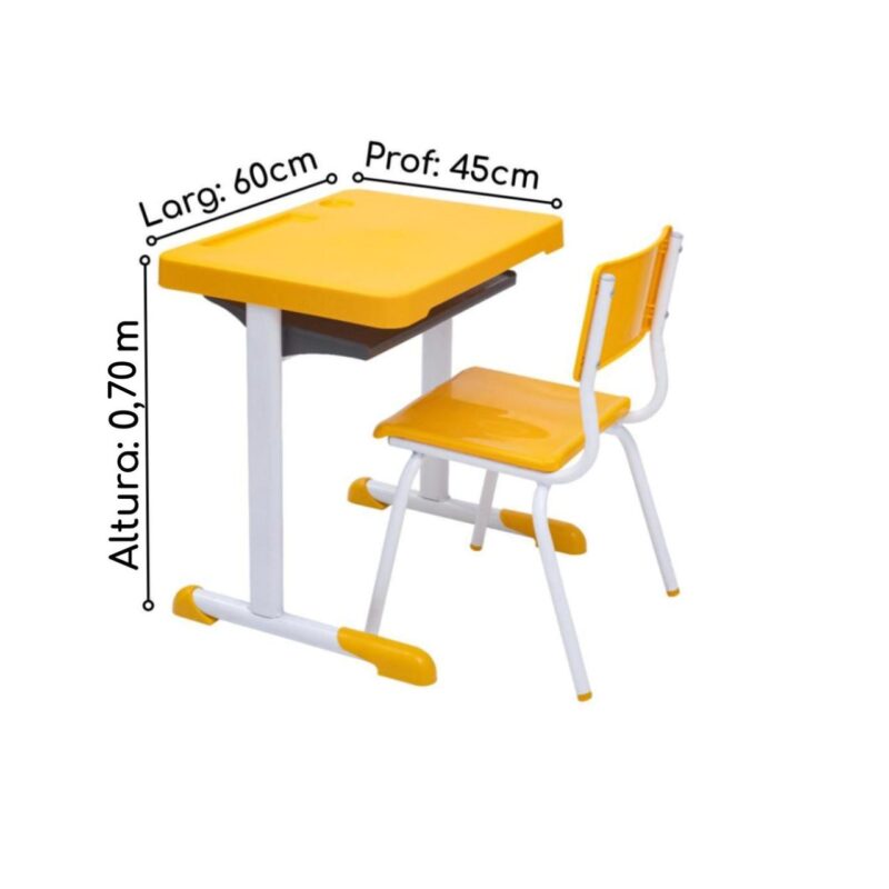 Kit Escolar Individual – (Mesa e Cadeira) – JUVENIL 06 a 09 Anos COR AMARELO – 41083 Móveis Única Conjunto Escolar 5