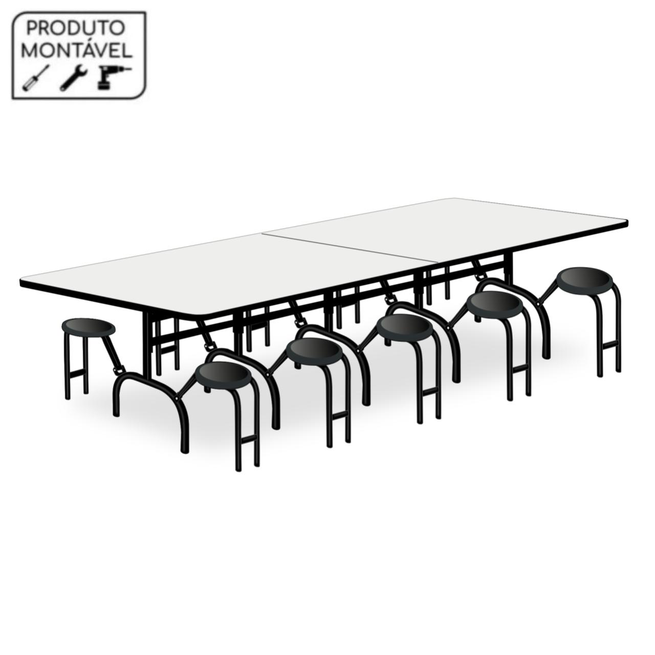 Mesa p/ Refeitório ESCAMOTEÁVEL 10 Lugares – MDP BRANCO DE 25 MM 50048 Móveis Única Escamoteável