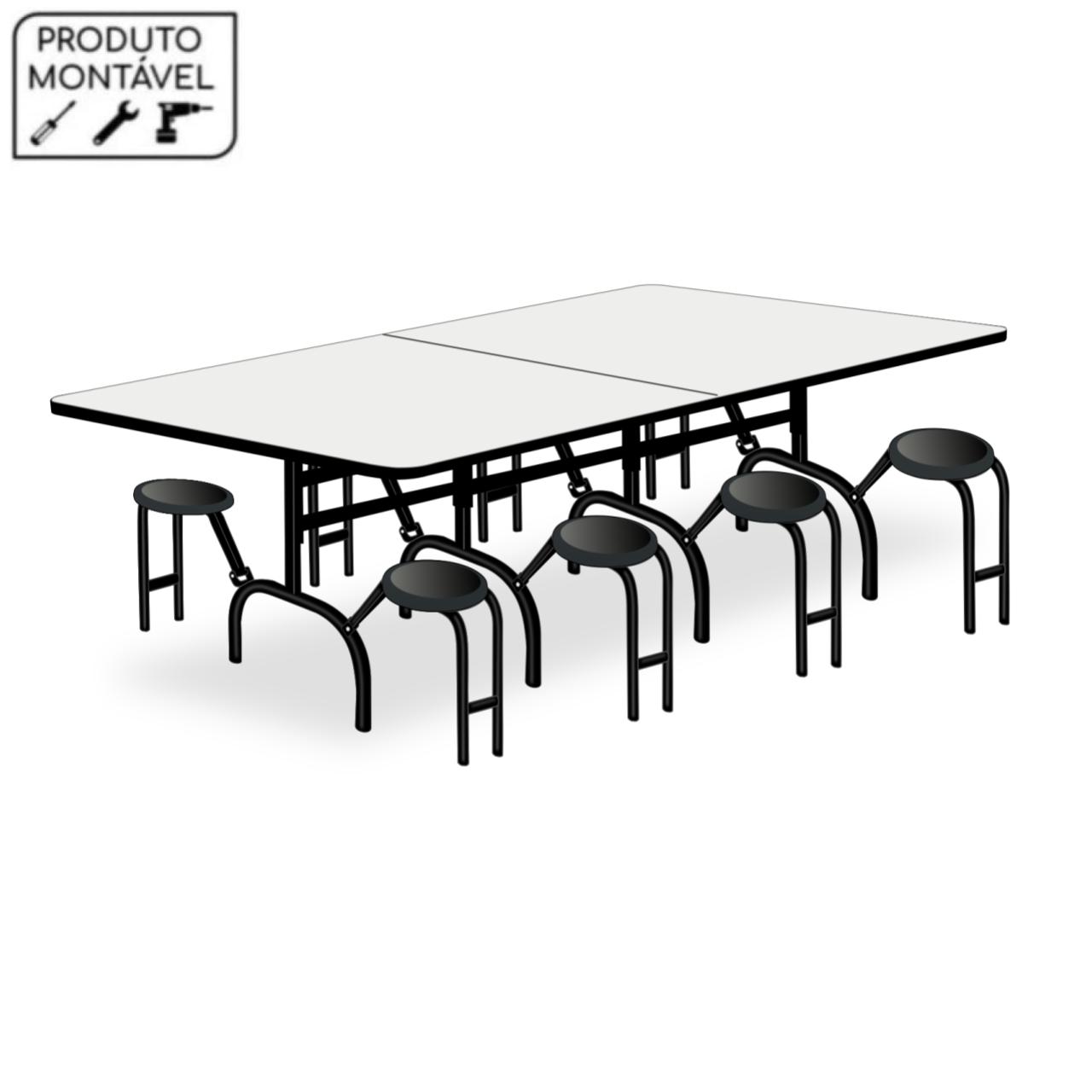 Mesa p/ Refeitório ESCAMOTEÁVEL 08 Lugares – MDP BRANCO DE 25 MM 50047 Móveis Única Escamoteável