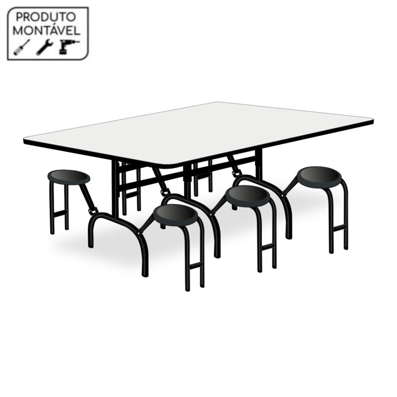 Mesa p/ Refeitório ESCAMOTEÁVEL 06 Lugares – MDP BRANCO DE 25 MM 50051 Móveis Única Escamoteável