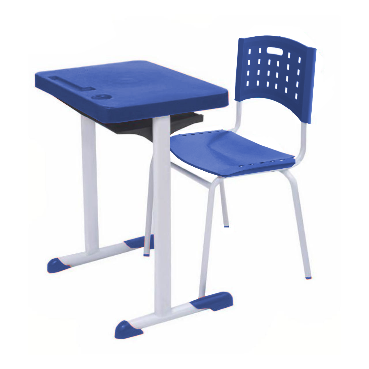 Kit Escolar Individual AZUL – (Mesa e Cadeira) – ADULTO – TAMPO PLÁSTICO – COR AZUL – REALPLAST – 54004 Móveis Única Adulto