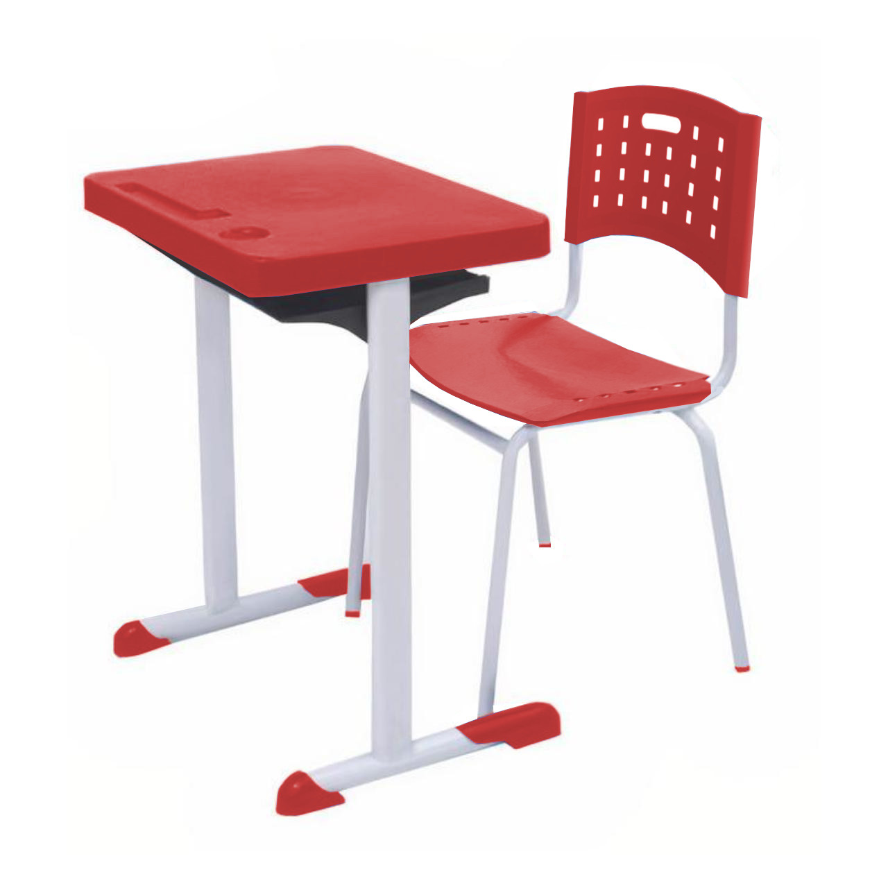 Kit Escolar Individual AZUL – (Mesa e Cadeira) – ADULTO – TAMPO PLÁSTICO – COR VERMELHO – REALPLAST – 54005 Móveis Única Adulto