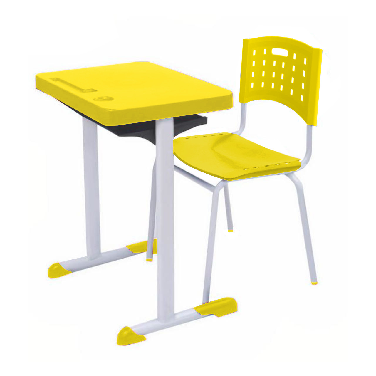 Kit Escolar Individual AZUL – (Mesa e Cadeira) – ADULTO – TAMPO PLÁSTICO – COR AMARELO – REALPLAST – 54007 Móveis Única Adulto