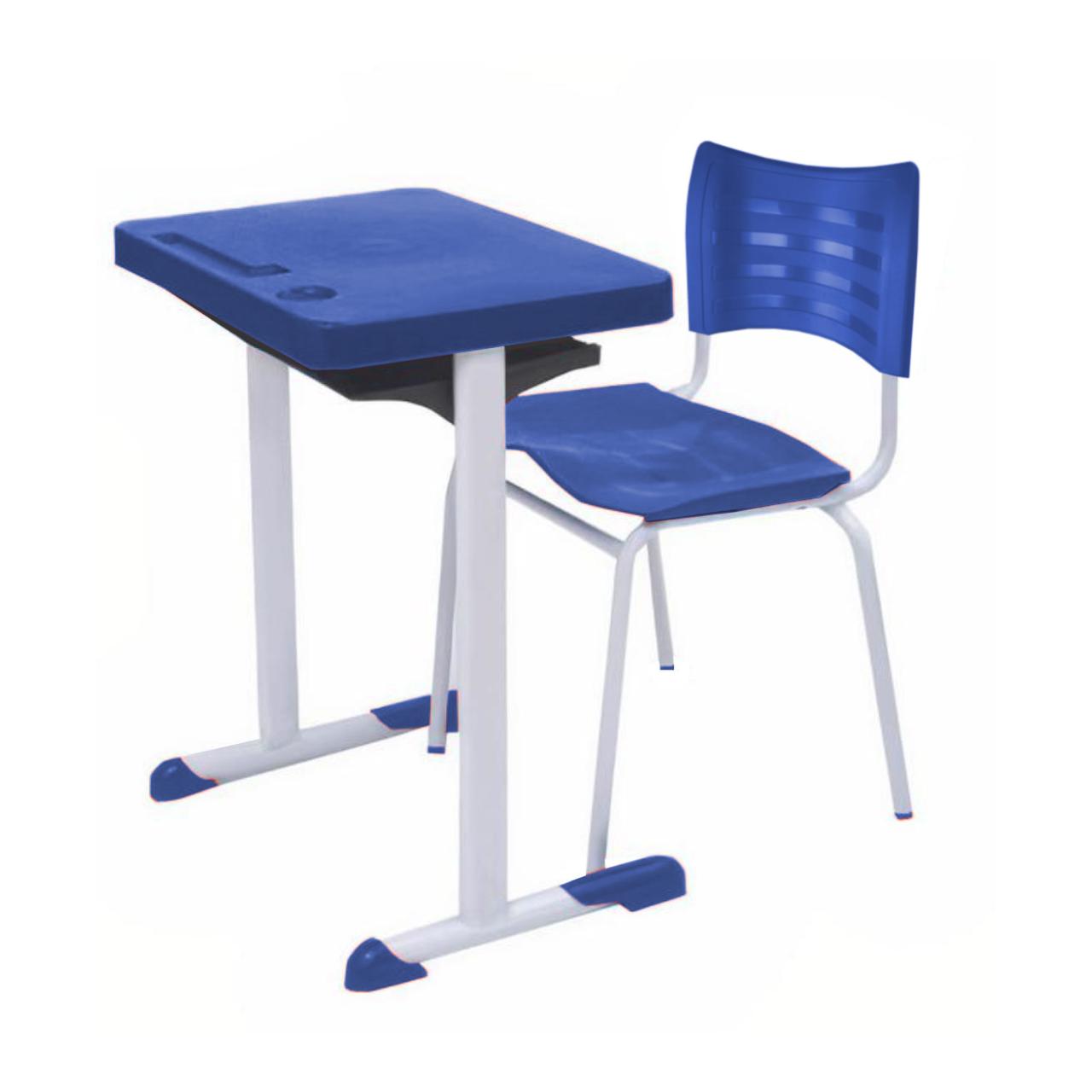 Kit Escolar Individual AZUL – (Mesa e Cadeira) – ADULTO – TAMPO PLÁSTICO – COR AZUL – MRPLAST- 54000 Móveis Única Adulto