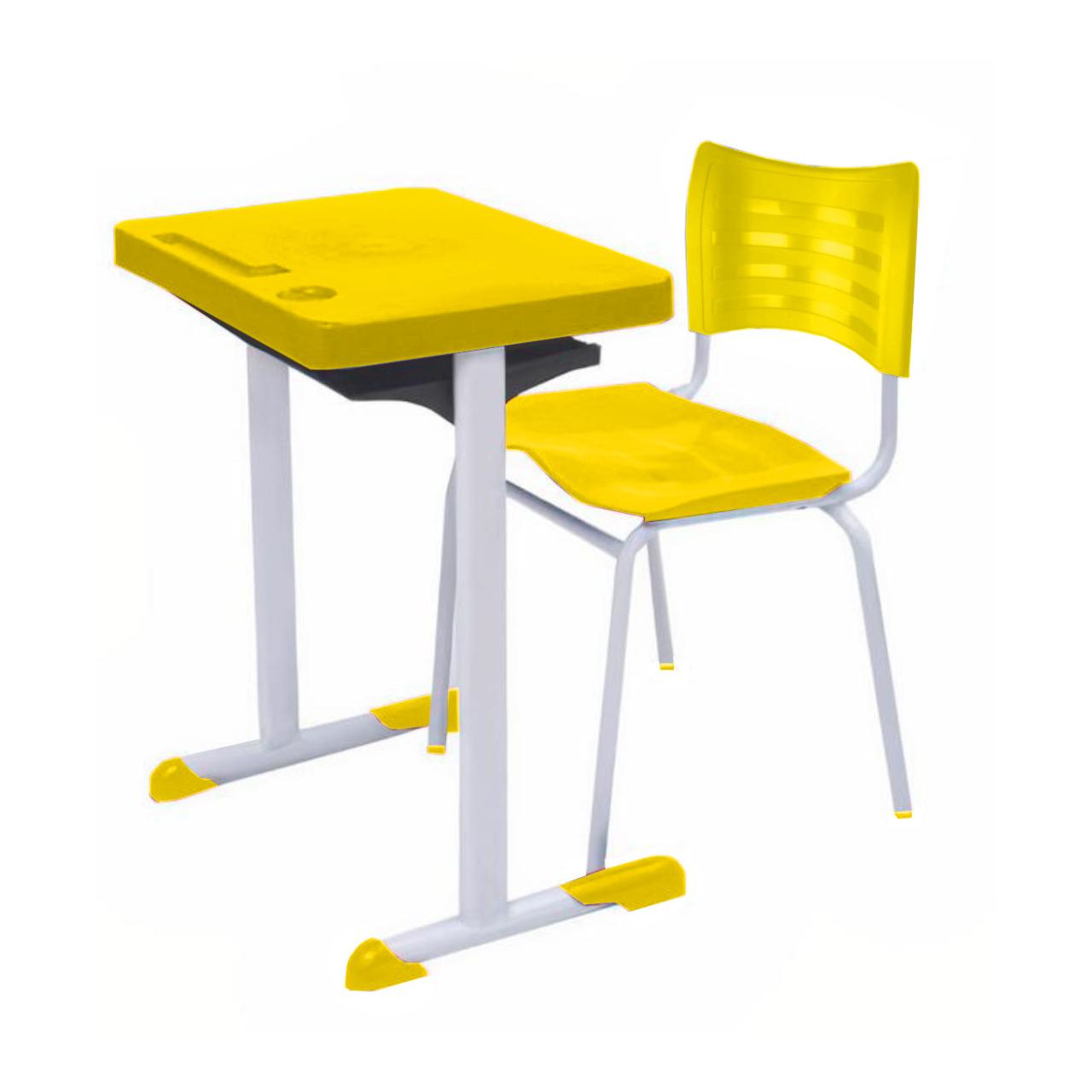 Kit Escolar Individual AZUL – (Mesa e Cadeira) – ADULTO – TAMPO PLÁSTICO – COR AMARELO – MRPLAST – 54003 Móveis Única Adulto