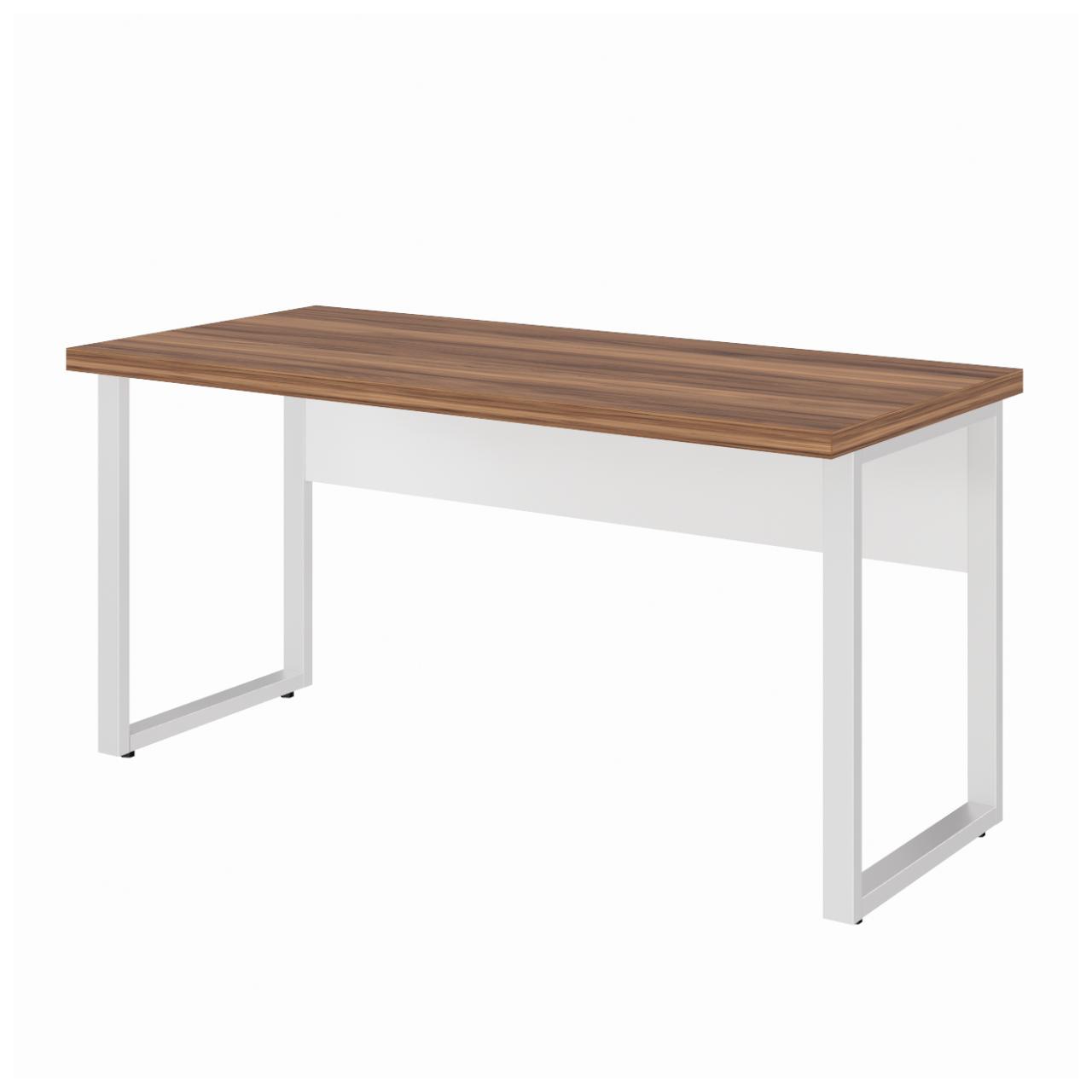 Mesa Escritório PÉ QUADRO 1,50×0,60m – S/ Gavetas – NOGAL SEVILHA / BRANCO – 34302 Móveis Única Linha 40 mm Nogal – Branco