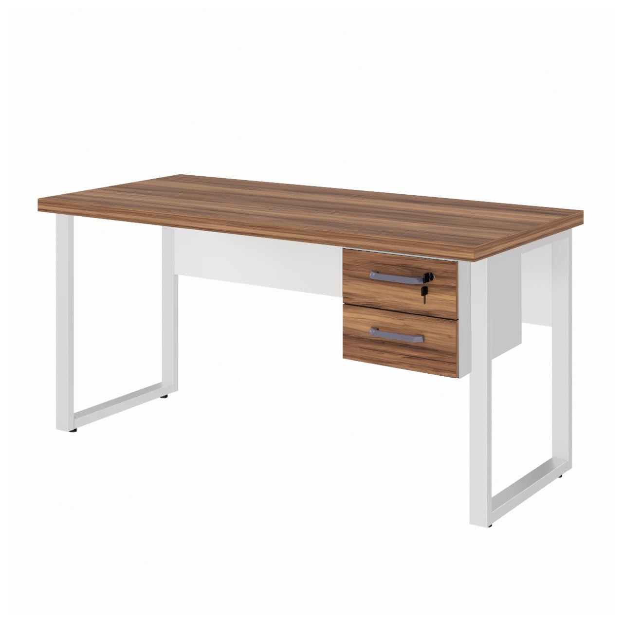 Mesa Escritório PÉ QUADRO 1,50×0,60m – C/ Gavetas – NOGAL SEVILHA / BRANCO – 34321 Móveis Única Linha 40 mm Nogal – Branco