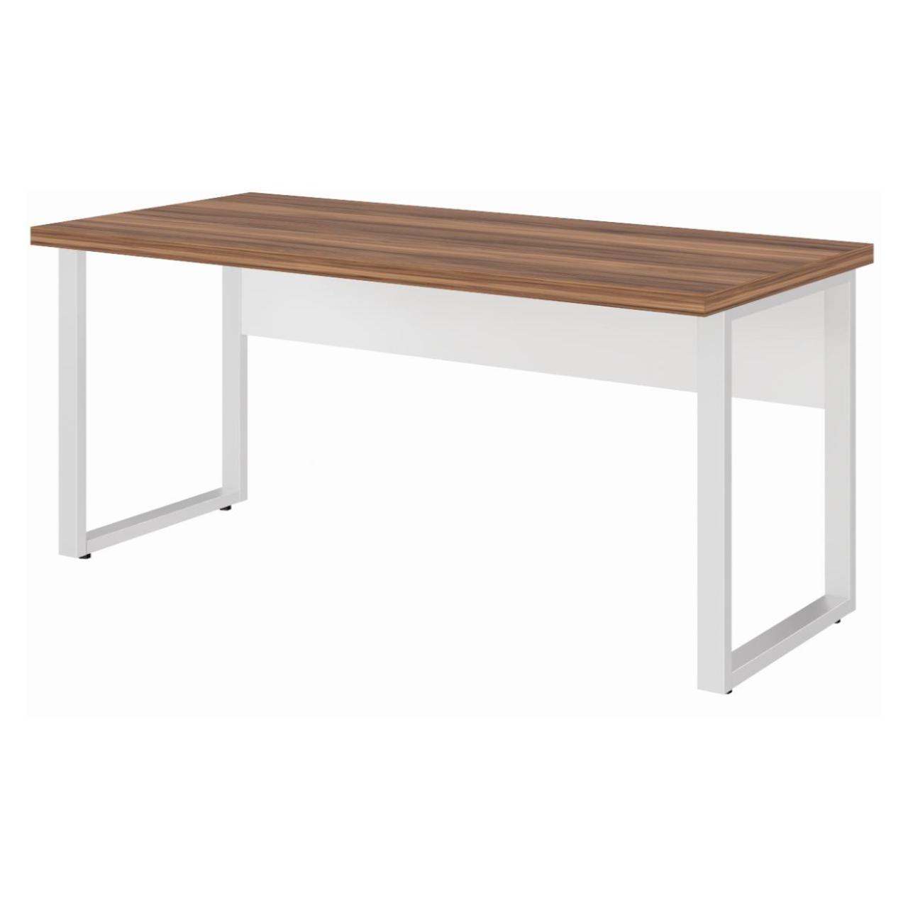 Mesa Escritório PÉ QUADRO 1,70×0,70m -S/ Gavetas – NOGAL SEVILHA / BRANCO 34301 Móveis Única Linha 40 mm Nogal – Branco