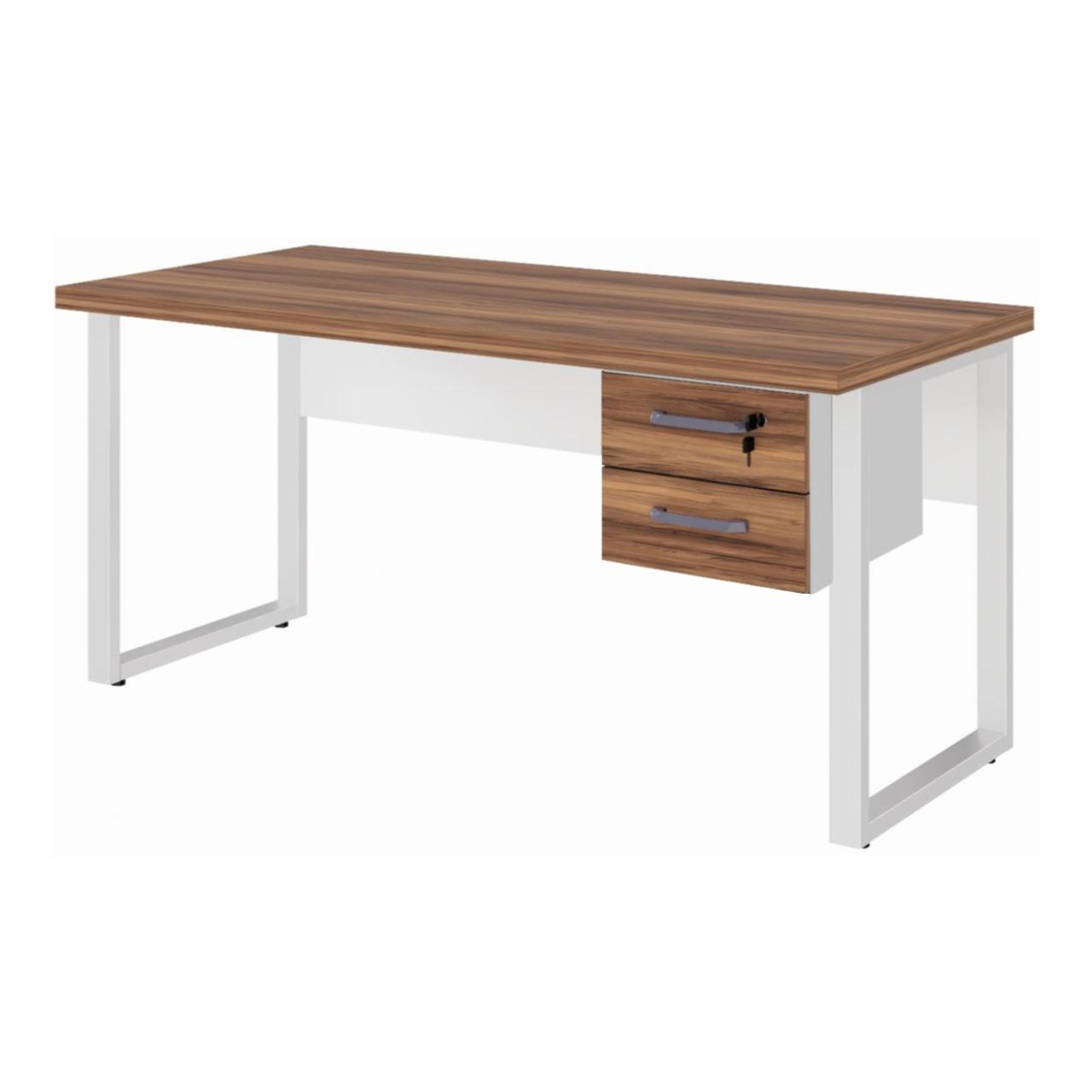 Mesa Escritório PÉ QUADRO 1,70×0,70m -C/ 02 Gavetas – NOGAL SEVILHA / BRANCO – 34322 Móveis Única Linha 40 mm Nogal – Branco