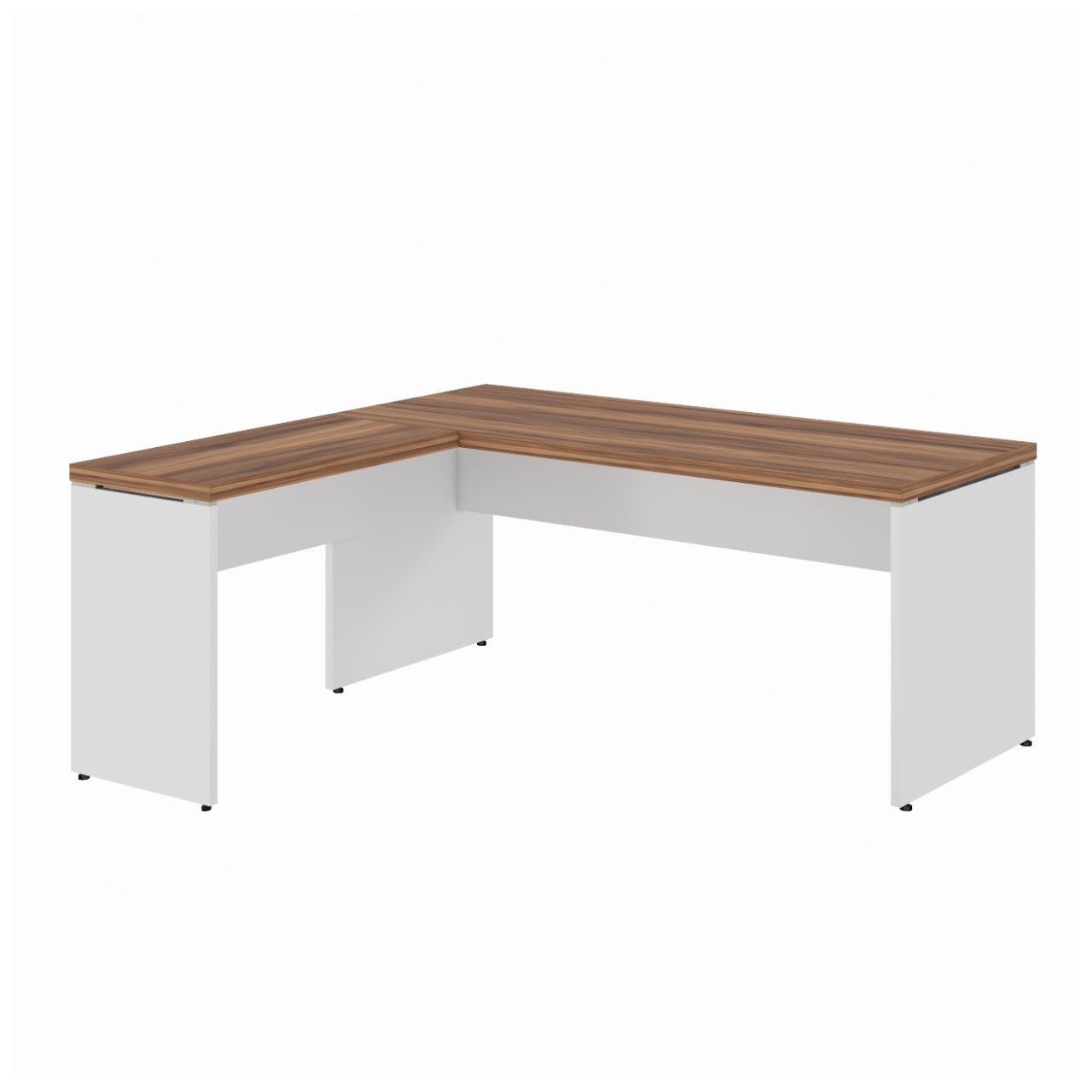 Mesa em L (Mesa 1,70m + Mesa Auxiliar) – S/ Gavetas – WORKSTART – NOGAL SEVILHA/BRANCO – 34325 Móveis Única Linha 40 mm Nogal – Branco