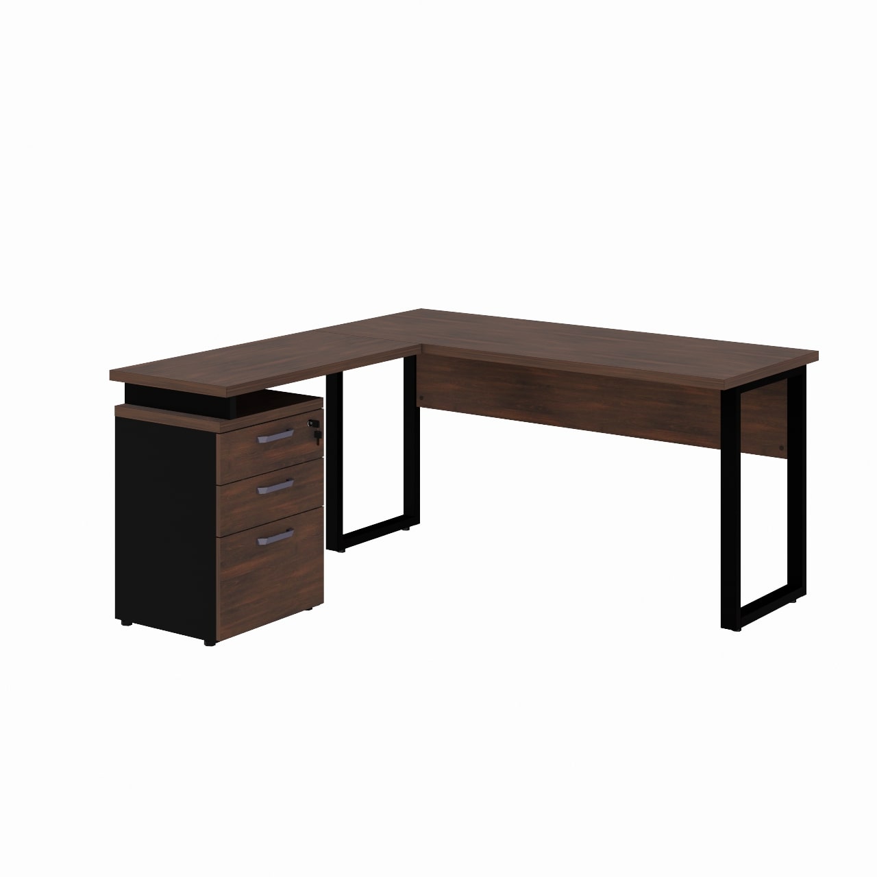 Mesa Escritório em “L” c/ Gaveteiro 1,70×1,60m NOGAL MARSALA/PRETO – 34441 Móveis Única Linha 30 mm Marsala - Preto