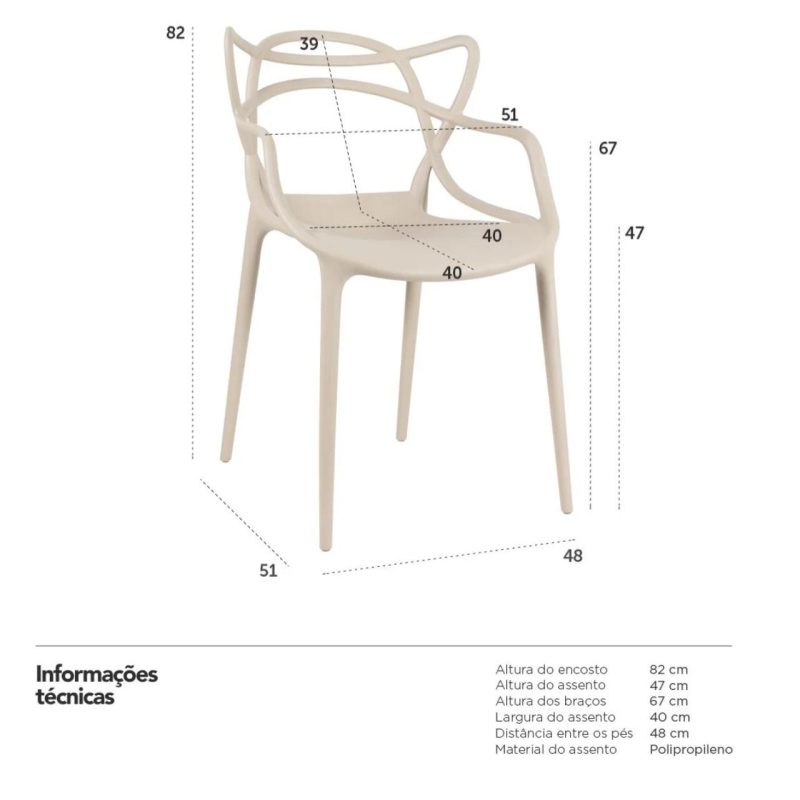 Cadeira Interlocutor ALLEGRA para Escritório ou Jantar – Polipropileno – Cor AREIA – 48009 Móveis Única Cadeira Fixa Plástica 8