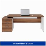 Mesa PEDESTAL RETA (03 Gav.) – 1,92X0,70m – WORKSTART – NOGAL SEVILHA/BRANCO- 34405 Móveis Única Linha 40 mm Nogal – Branco 12