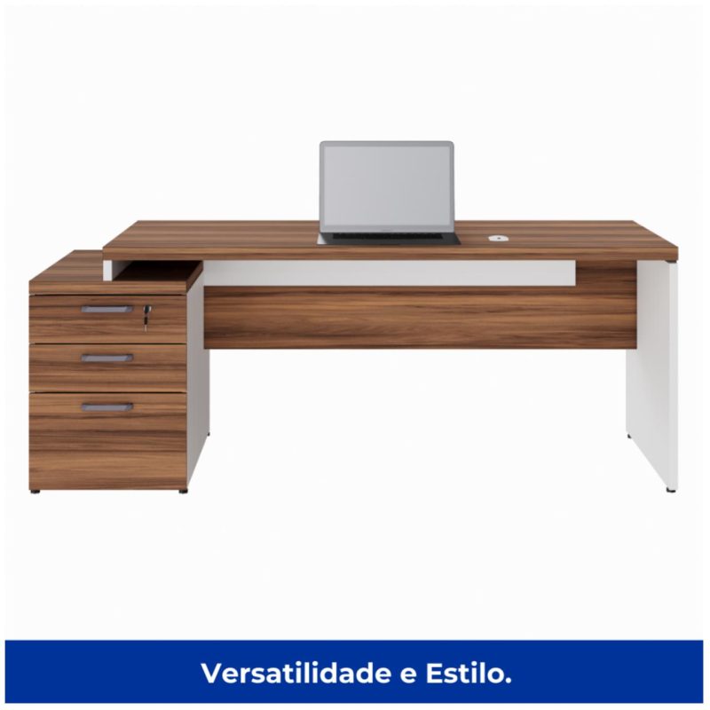 Mesa PEDESTAL RETA (03 Gav.) – 1,92X0,70m – WORKSTART – NOGAL SEVILHA/BRANCO- 34405 Móveis Única Linha 40 mm Nogal – Branco 4