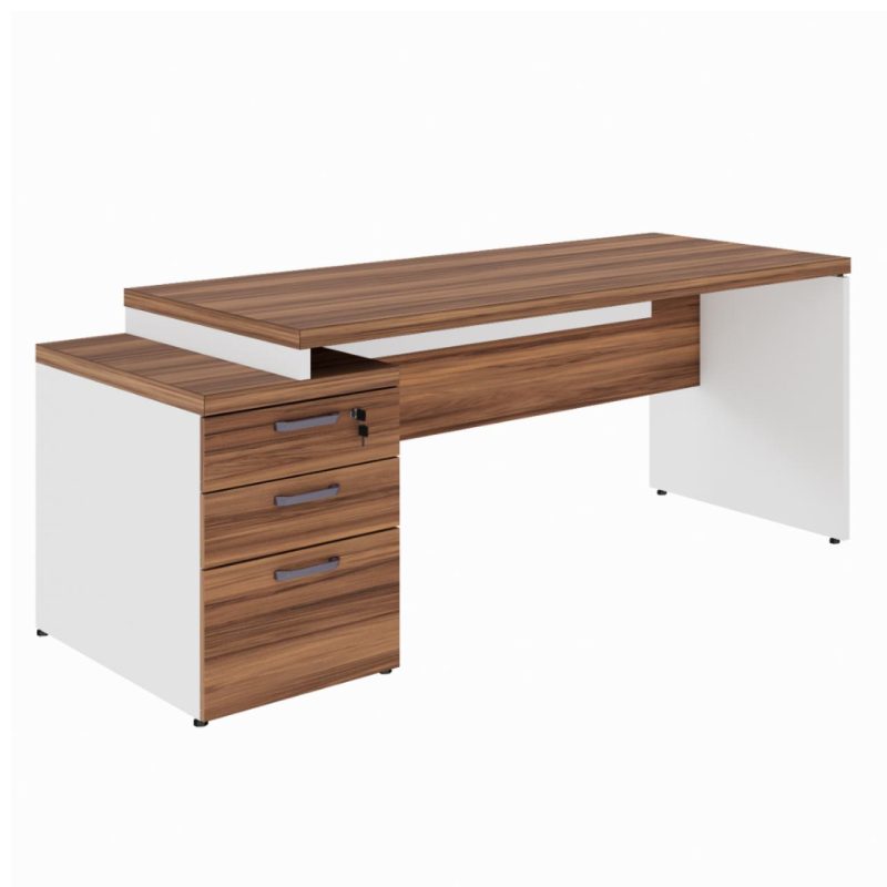 Mesa PEDESTAL RETA (03 Gav.) – 1,92X0,70m – WORKSTART – NOGAL SEVILHA/BRANCO- 34405 Móveis Única Linha 40 mm Nogal – Branco 2