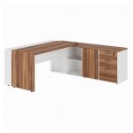 Mesa Escritório PRESIDENTE c/ Armário Pedestal – 1,82×1,80m – NOGAL SEVILHA/BRANCO – 34602 Móveis Única Linha 40 mm Nogal – Branco 11