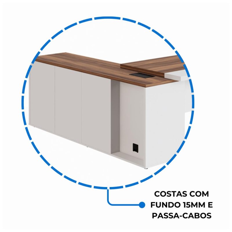 Mesa Escritório PRESIDENTE c/ Armário Pedestal – 1,82×1,80m – NOGAL SEVILHA/BRANCO – 34602 Móveis Única Linha 40 mm Nogal – Branco 8