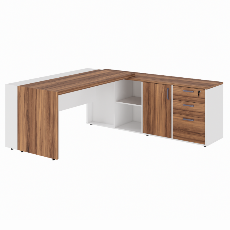 Mesa Escritório PRESIDENTE c/ Armário Pedestal – 1,82×1,80m – NOGAL SEVILHA/BRANCO – 34602 Móveis Única Linha 40 mm Nogal – Branco 5