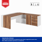 Mesa Escritório PRESIDENTE c/ Armário Pedestal – 1,82×1,80m – NOGAL SEVILHA/BRANCO – 34602 Móveis Única Linha 40 mm Nogal – Branco 12