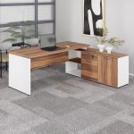 Mesa Diretorzinha c/ Aparador – Pé de MADEIRA – 1,90×1,50m – NOGAL SEVILHA / BRANCO – 34426 Móveis Única Linha 40 mm Nogal – Branco 19