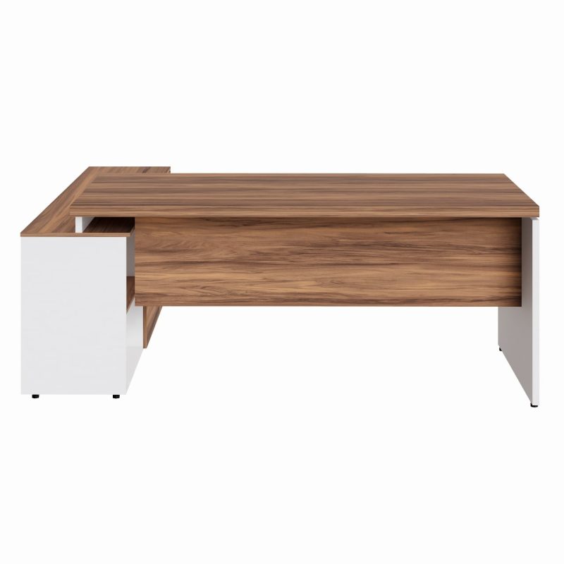 Mesa Diretorzinha c/ Aparador – Pé de MADEIRA – 1,90×1,50m – NOGAL SEVILHA / BRANCO – 34426 Móveis Única Linha 40 mm Nogal – Branco 5
