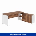 Mesa Diretorzinha c/ Aparador – Pé de MADEIRA – 1,90×1,50m – NOGAL SEVILHA / BRANCO – 34426 Móveis Única Linha 40 mm Nogal – Branco 12