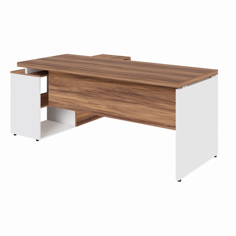 Mesa Diretorzinha c/ Aparador – Pé de MADEIRA – 1,90×1,50m – NOGAL SEVILHA / BRANCO – 34426 Móveis Única Linha 40 mm Nogal – Branco 2