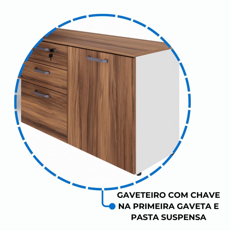 Mesa Diretorzinha c/ Aparador – Pé de MADEIRA – 1,90×1,50m – NOGAL SEVILHA / BRANCO – 34426 Móveis Única Linha 40 mm Nogal – Branco 7