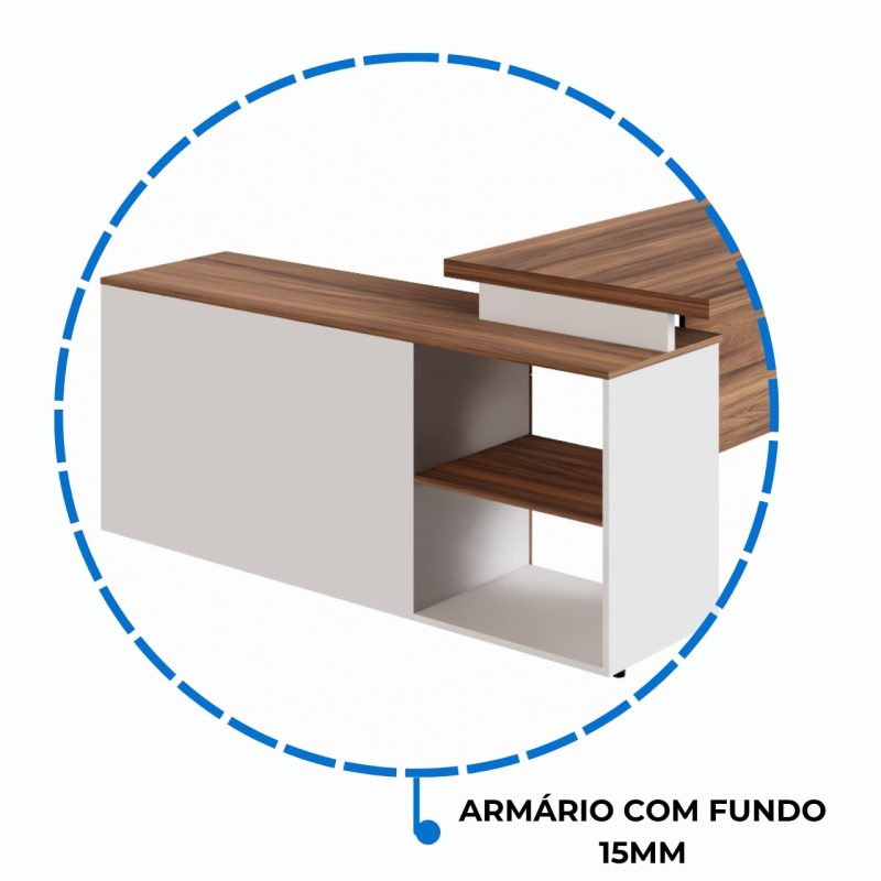 Mesa Diretorzinha c/ Aparador – Pé de MADEIRA – 1,90×1,50m – NOGAL SEVILHA / BRANCO – 34426 Móveis Única Linha 40 mm Nogal – Branco 6