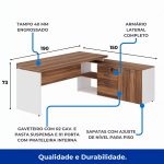 Mesa Diretorzinha c/ Aparador – Pé de MADEIRA – 1,90×1,50m – NOGAL SEVILHA / BRANCO – 34426 Móveis Única Linha 40 mm Nogal – Branco 18