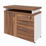 Armário Baixo 03 Gavetas e Porta (MISTO) – NOGAL SEVILHA/BRANCO – 34422 Móveis Única Linha 40 mm Nogal – Branco 10