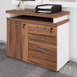 Armário Baixo 03 Gavetas e Porta (MISTO) – NOGAL SEVILHA/BRANCO – 34422 Móveis Única Linha 40 mm Nogal – Branco 12