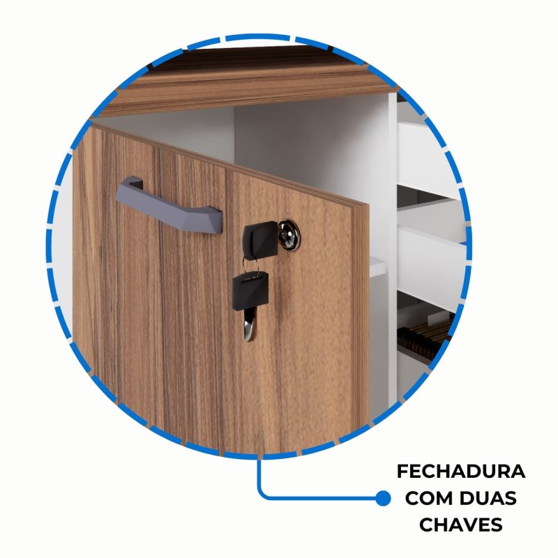 Armário Baixo 03 Gavetas e Porta (MISTO) – NOGAL SEVILHA/BRANCO – 34422 Móveis Única Linha 40 mm Nogal – Branco 5