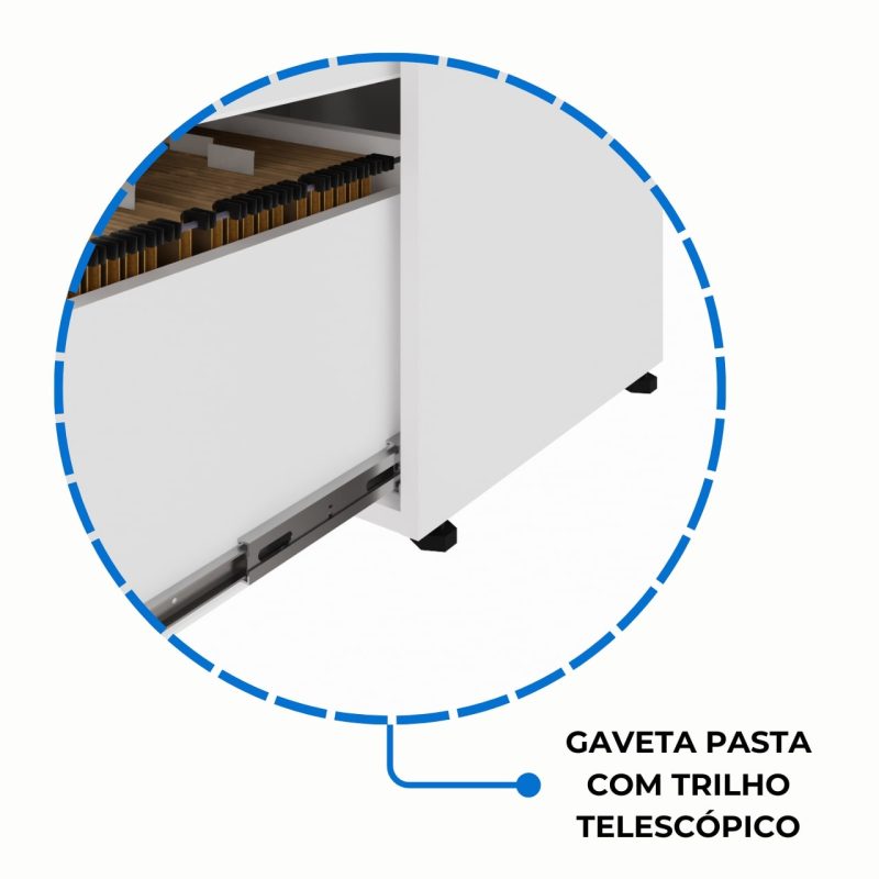 Armário Baixo 03 Gavetas e Porta (MISTO) – NOGAL SEVILHA/BRANCO – 34422 Móveis Única Linha 40 mm Nogal – Branco 7