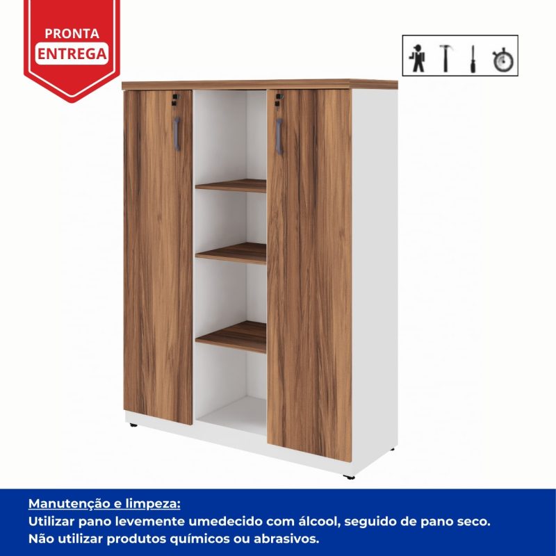 Armário Alto Credenza com Nicho – 1,61×1,20×0,45m – NOGAL SEVILHA/BRANCO- 34415 Móveis Única Linha 40 mm Nogal – Branco 7