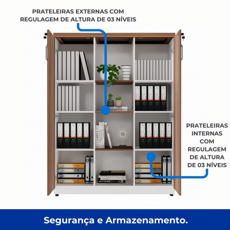 Armário Alto Credenza com Nicho – 1,61×1,20×0,45m – NOGAL SEVILHA/BRANCO- 34415 Móveis Única Linha 40 mm Nogal – Branco 4