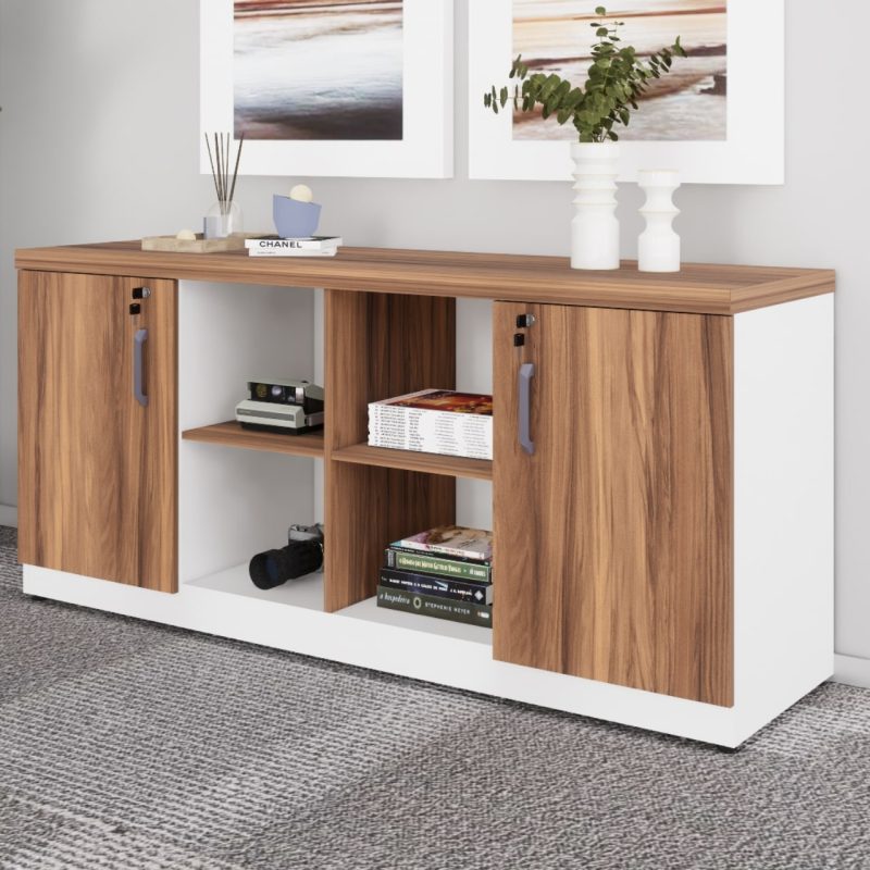 Armário Baixo GOLD Credenza ESPECIAL – 1,60×0,73×0,45m – NOGALSEVILHA / BRANCO – 34502 Móveis Única Linha 40 mm Nogal – Branco 3