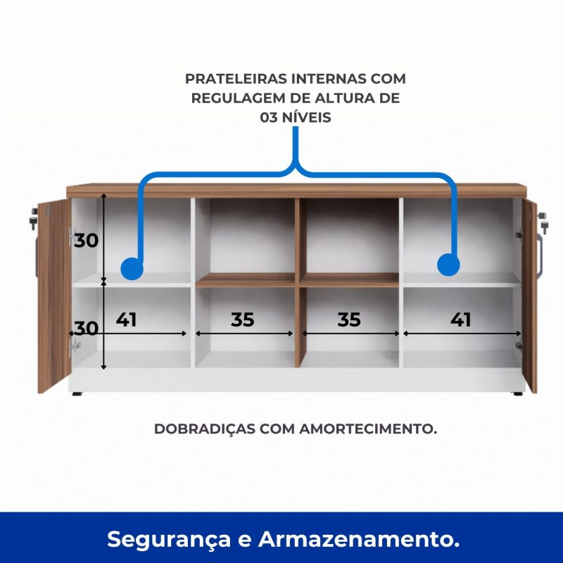 Armário Baixo GOLD Credenza ESPECIAL – 1,60×0,73×0,45m – NOGALSEVILHA / BRANCO – 34502 Móveis Única Linha 40 mm Nogal – Branco 5