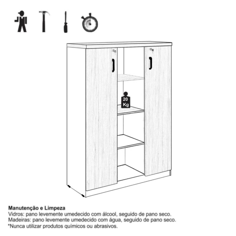Armário Alto Credenza com Nicho – 1,61×1,20×0,45m – NOGAL SEVILHA/BRANCO- 34415 Móveis Única Linha 40 mm Nogal – Branco 9