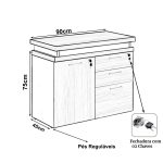 Armário Baixo 03 Gavetas e Porta (MISTO) – NOGAL SEVILHA/BRANCO – 34422 Móveis Única Linha 40 mm Nogal – Branco 16