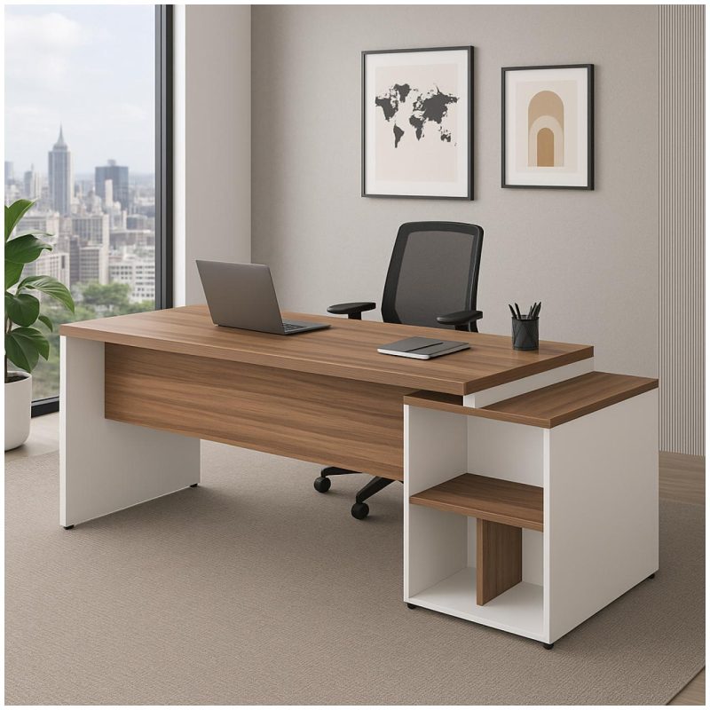 Mesa PEDESTAL RETA (03 Gav.) – 1,92X0,70m – WORKSTART – NOGAL SEVILHA/BRANCO- 34405 Móveis Única Linha 40 mm Nogal – Branco 9