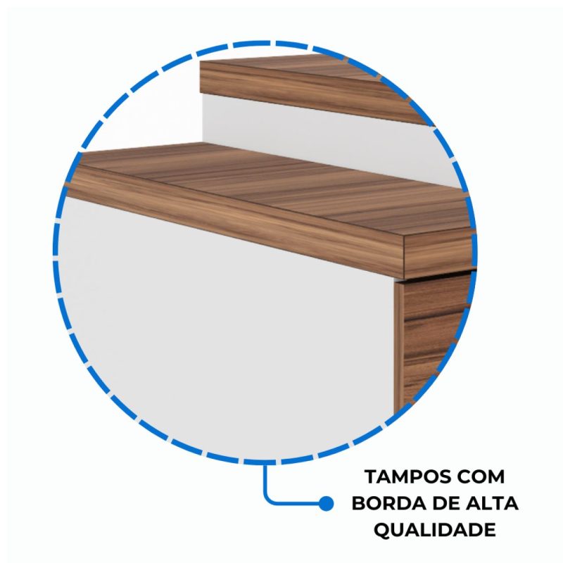 Mesa para Escritório em “L” com VIDRO FUMÊ – 1,92X1,60M NOGAL SEVILHA/BRANCO – 34432 Móveis Única Linha 40 mm Nogal – Branco 8