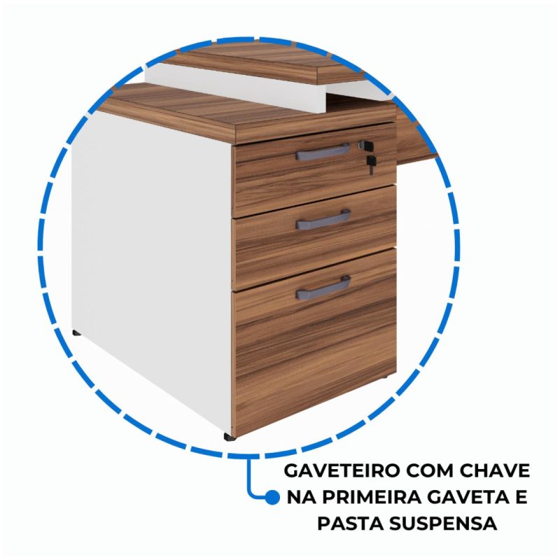 Mesa para Escritório em “L” com VIDRO FUMÊ – 1,92X1,60M NOGAL SEVILHA/BRANCO – 34432 Móveis Única Linha 40 mm Nogal – Branco 9
