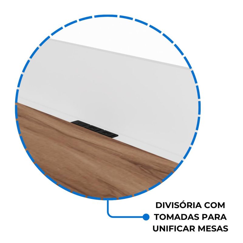 Estação de Trabalho Dupla 1,20×1,35m sem Gavetas c/ ponto de tomada PÉ QUADRO – Cor Nogal Sevilha/Branco – 34424 Móveis Única Linha 40 mm Nogal – Branco 7