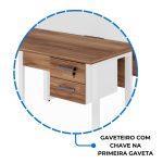 Estação de Trabalho Dupla 1,20×1,35m c/ 02 Gavetas c/ ponto de tomada PÉ QUADRO – Cor Nogal Sevilha/Branco – 34423 Móveis Única Linha 40 mm Nogal – Branco 17