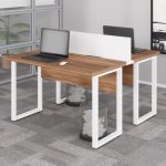 Estação de Trabalho Dupla 1,20×1,35m sem Gavetas c/ ponto de tomada PÉ QUADRO – Cor Nogal Sevilha/Branco – 34424 Móveis Única Linha 40 mm Nogal – Branco 17
