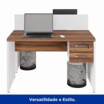 Estação de Trabalho Dupla 1,20×1,35m 02 Lugares c/ Gavetas c/ ponto de tomada PÉ PAINEL – Nogal Sevilha/Branco – 34427 Móveis Única Linha 40 mm Nogal – Branco 15