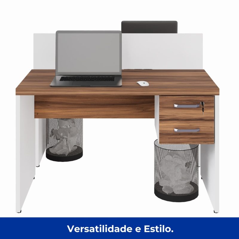Estação de Trabalho Dupla 1,20×1,35m 02 Lugares c/ Gavetas c/ ponto de tomada PÉ PAINEL – Nogal Sevilha/Branco – 34427 Móveis Única Linha 40 mm Nogal – Branco 7