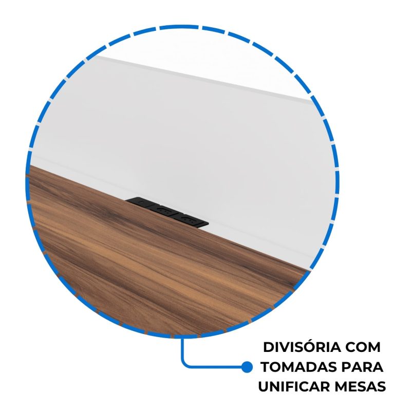 Estação de Trabalho Dupla 1,20×1,35m 02 Lugares sem Gavetas c/ ponto de tomada PÉ PAINEL – Nogal Sevilha/Branco – 34428 Móveis Única Linha 40 mm Nogal – Branco 5