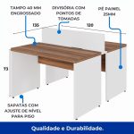 Estação de Trabalho Dupla 1,20×1,35m 02 Lugares sem Gavetas c/ ponto de tomada PÉ PAINEL – Nogal Sevilha/Branco – 34428 Móveis Única Linha 40 mm Nogal – Branco 17